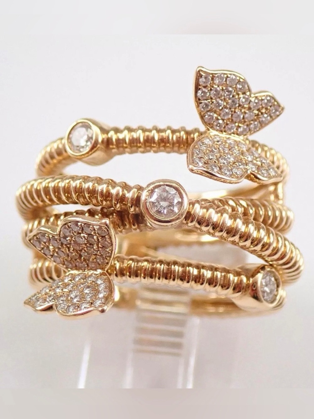 Gold Butterfly Crystal Cocktail Wrap Ring - Women Jewelry